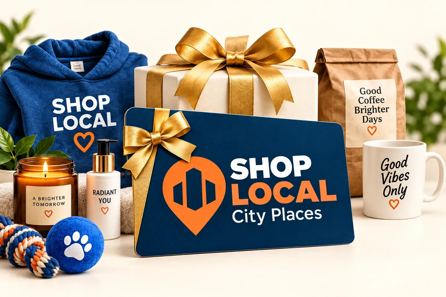 SHOP LOCAL Arizona Places gift card and illustrated shopping products.